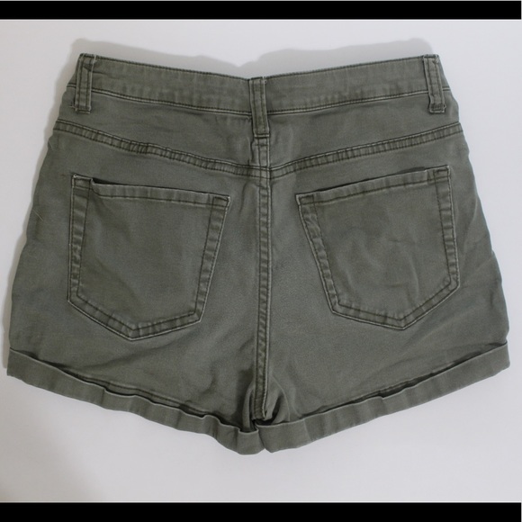 High-Waisted Olive Green Denim Shorts - Picture 3 of 5